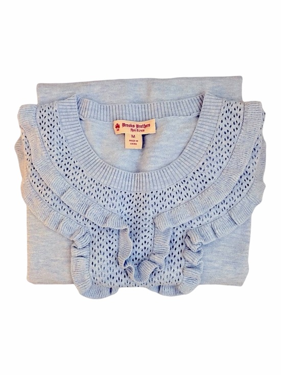 Brooks Brothers Tops - Brooks Brothers Red Fleece Light Blue Ruffle Knit Top Crewneck Cotton Blend M